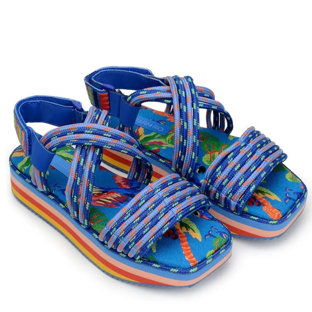 FARM RIO Blue Macaw Platform Sandal - Size 9 - Picture 2 of 7